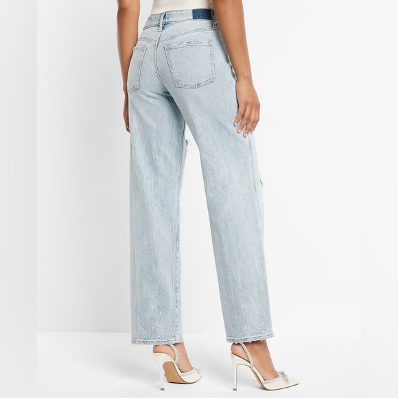 Express Low Rise Light Wash Ripped Baggy Relaxed Straight Jeans 8 8S 8 Short - Picture 2 of 15